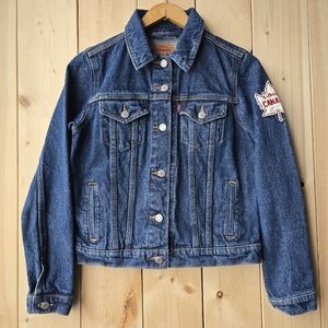 Levi Strauss Trucker Dark Blue Denim Jean Jacket Canada Patch Womens Medium